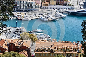 View from the hill `Mont Boron` to a harbor in Nice on the French Riviera