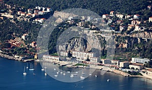 Nice French riviera, CÃ´te d`Azur, mediterranean coast, Eze, Saint-Tropez, Cannes and Monaco. Blue water and luxury yachts.