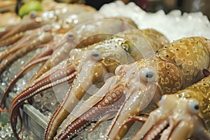 nice fresh squid on a fish market