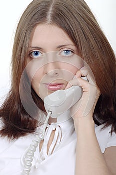 The nice girl speaking by phone