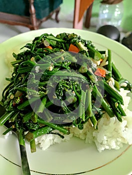 Nice green tradisional sauted vegetables with rice photo