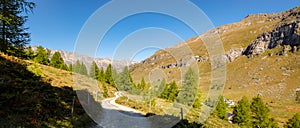 Nice hiking trail in the gorgeous Fex Valley Engadin, Switzerland