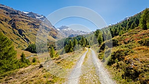 Nice hiking trail in the gorgeous Fex Valley Engadin, Switzerland