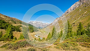 Nice hiking trail in the gorgeous Fex Valley Engadin, Switzerland