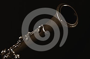 A nice image of a clarinet on a black background.