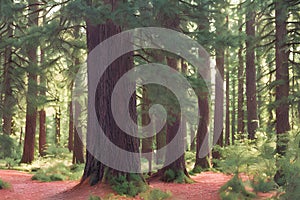 AI generated image of a beautiful forest with a tall tree