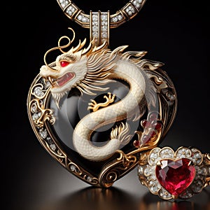 Nice jewelry in the shape of dragon with precious ivory, stones, gold and platinum generated by artificial intelligence