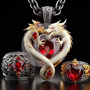 Nice jewelry in the shape of dragon with precious ivory, stones, gold and platinum generated by artificial intelligence