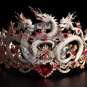 Nice jewelry in the shape of dragon with precious ivory, stones, gold and platinum generated by artificial intelligence