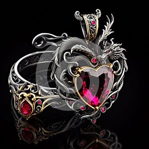 Nice jewelry in the shape of dragon with precious stones, gold and platinum generated by artificial intelligence