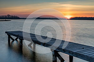 Nice lake in Holland called Veerse Meer, sunset in winter