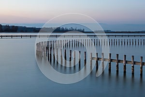 Nice lake in Holland called Veerse Meer, sunset in winter