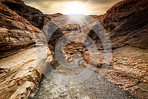 Nice landscape of Mosaic canyon in DeathValley desert at sunset
