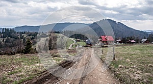 Nice landscape of Silesian Beskids mountains bellow Cieslar hill