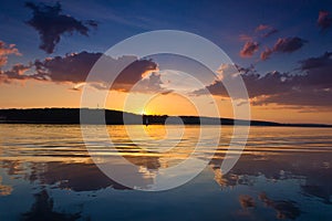 Nice landscape with sunset on lake.