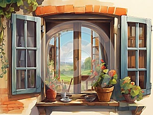Nice looking window with village look.