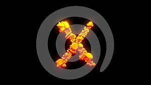Nice magmatic stones letter X - burning hot orange - red character, isolated - object 3D rendering