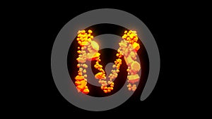 Nice magmatic stones letter M - burning hot orange - red character, isolated - object 3D illustration