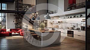 nice modern , view of the kitchen generated by AI tool.