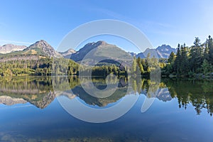 Nice morning landscape with lake in mountains