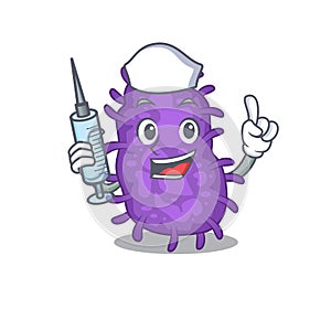 A nice nurse of bacteria bacilli mascot design concept with a syringe