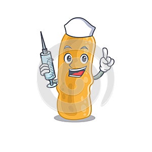 A nice nurse of shigella flexneri mascot design concept with a syringe