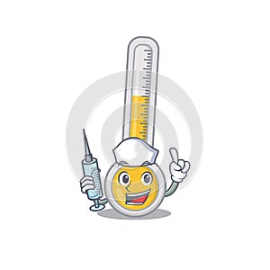 A nice nurse of warm thermometer mascot design concept with a syringe