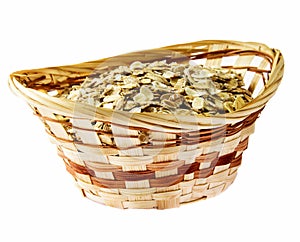 Nice oatmeal porridge in wicker basket