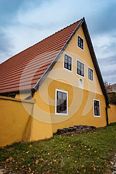 Colorful old Anabaptist house in Velke Levare Slovakia