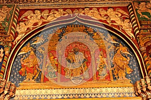 Nice old painting that is called tanjore painting in ministry hall- dharbar hall- of the thanjavur maratha palace