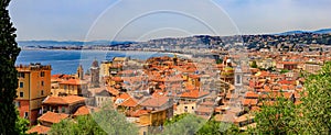 Nice old town and city coastline on the Mediterranean Sea