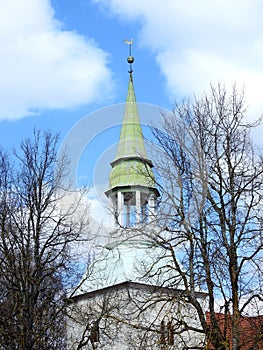 Beautiful church top in Rounas town, Latvia