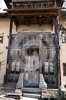 a nice, old  wooden portal  - an example of traditional, respectablel  craftmanship