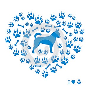 Nice picture of chihuahua silhouette on a background of dog track in the form of heart.