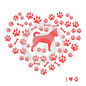Nice picture of chihuahua silhouette on a background of dog track in the form of heart.
