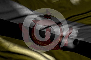 Nice picture of dark Brunei Darussalam flag with folds lie in shadows with light spots on it - any celebration flag 3d