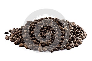 Nice pile of coffee beans isolated