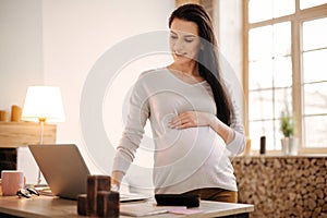 Nice pregnant woman shopping online photo