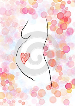 nice pregnant woman silhoute with red heart
