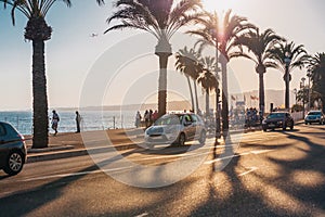 Nice, Provence / France - September 28, 2018: Sunset over the promenade