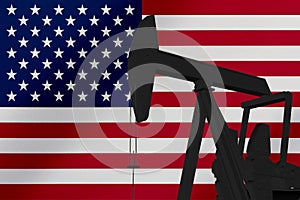 Nice pumpjack oil extraction with the United States of America flag 3d render