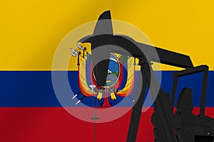 Nice pumpjack oil extraction with Ecuador flag 3d render