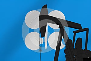 Nice pumpjack oil extraction with OPEC The Organization of the Petroleum Exporting Countries the flag 3d render photo