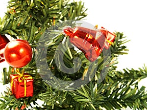 Nice red bell, bauble on Christmas tree