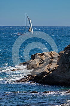 Nice sailboat on the Spanish ocean in Costa Brava