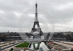 Nice scenery of Eiffel Tower with sky background in Paris. View from Trocadero view point