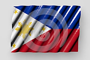 nice shiny flag of Philippines with large folds lie isolated on grey - any celebration flag 3d illustration