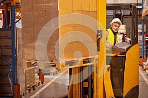 Nice smart man working in the storehouse