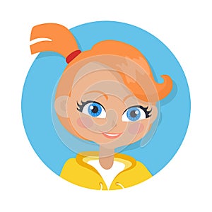 Nice Smiling Girl with Pigtail. Cartoon Style