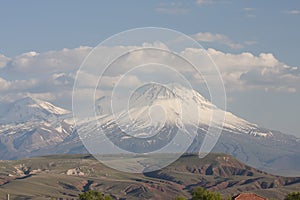 the nice snowy mountains with couds, central Turkey